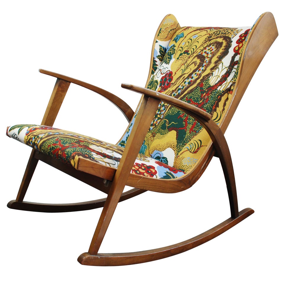 Knoll Antimott rocking chair, new fabric Josef Frank 1945 For Sale