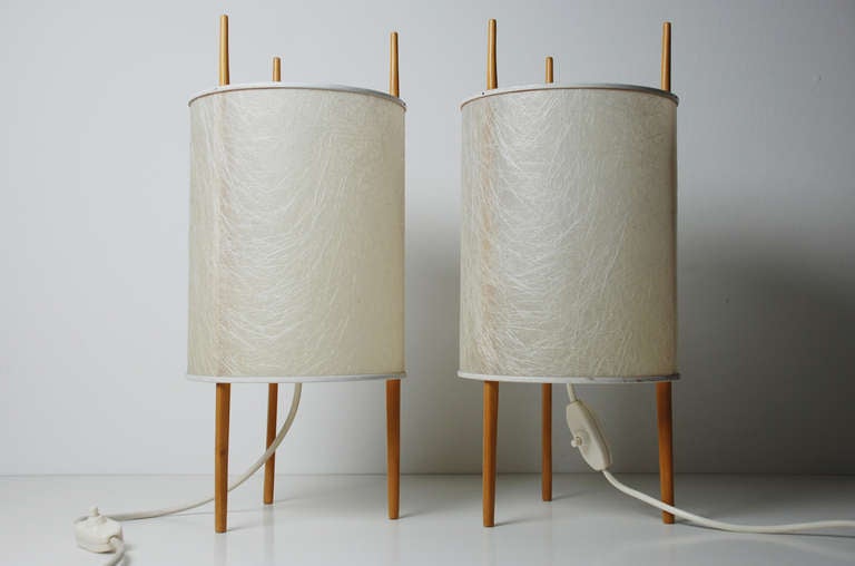 A pair of three legged cylinder lamps 'Nr. 9,' Isami Noguchi, 1944.

Manufactured by Knoll International, USA.