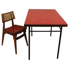 French Table and Chair in the Style of Marcel Gascoin, 1950s