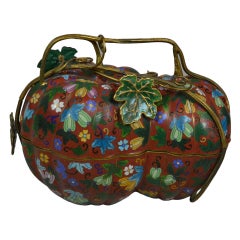 Large Attractive Double-Pumkin Cloisonné Lidded Box, 19th Century