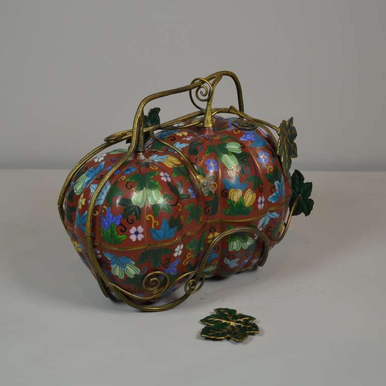 Chinese Large Attractive Double-Pumkin Cloisonné Lidded Box, 19th Century