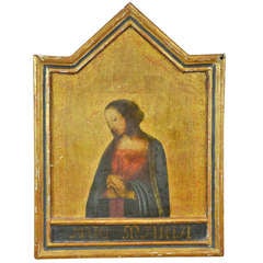 A gold ground panel with Mary, mother of Jesus, "Hail Mary"