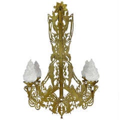 Charming Unusual Midsize 4-Light Pendant with Figural Decoration