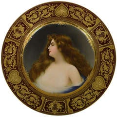 Antique Cabinet Plate with a fine portrait of a young beauty, signed "Wagner"