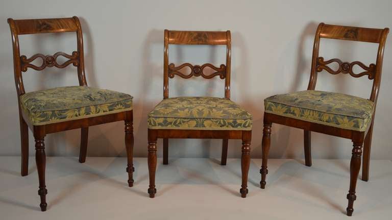 Fine set of 6 untouched original Berlin chairs, mahagony, of royal descent. Underneath of every chair the brand 