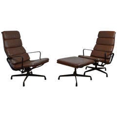 Group of Two Easy Soft Pad Chairs EA 222 + One Stool 223