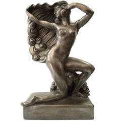 Amazing Art Deco Silvered Bronze of a Kneeling Woman