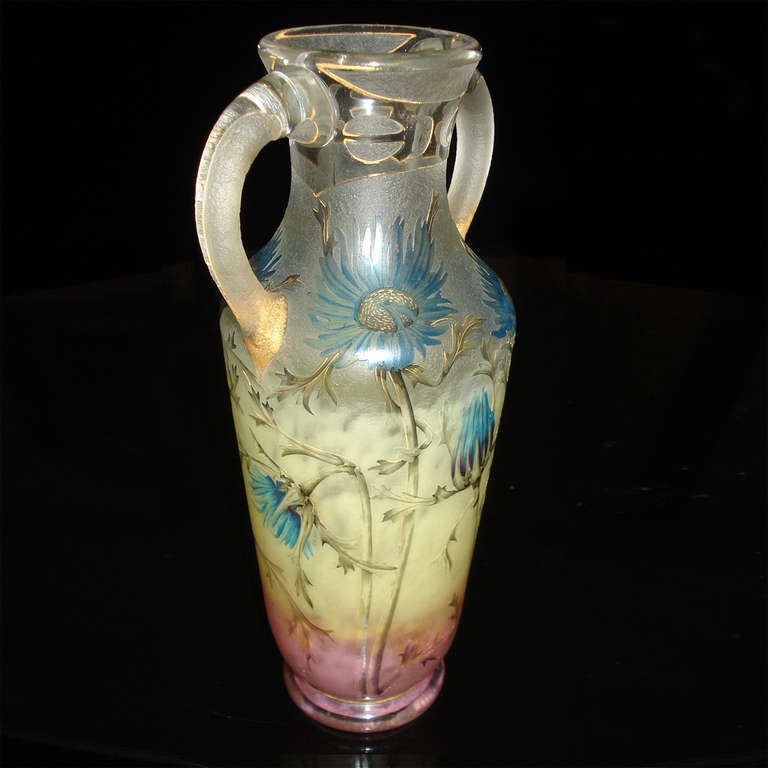 Seltene Daum Nancy-Vase mit Kristallgriffen, sehr selten