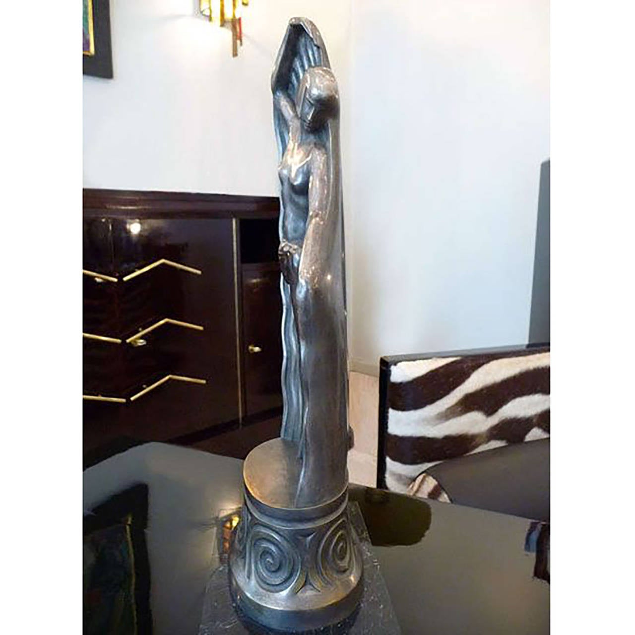 French Art Deco Silvered Bronze by G.None