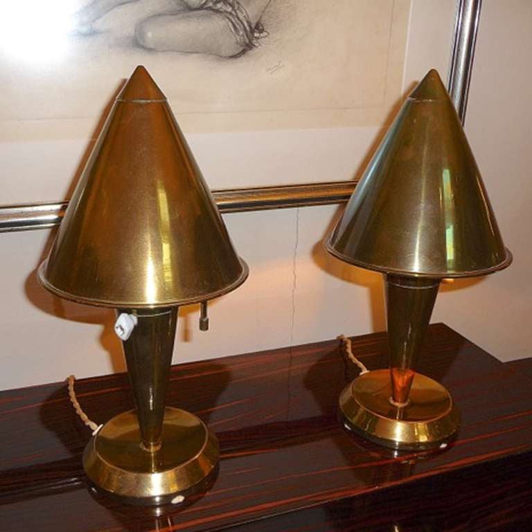 French Art Deco Pair Of Small Metal Table Lamps at 1stDibs