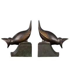 Vintage Bronze Birds Bookends by C. Omin