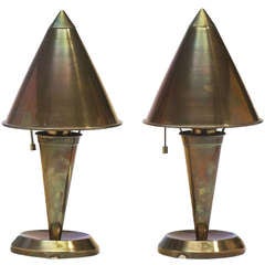 French Art Deco Pair Of Small Metal Table Lamps