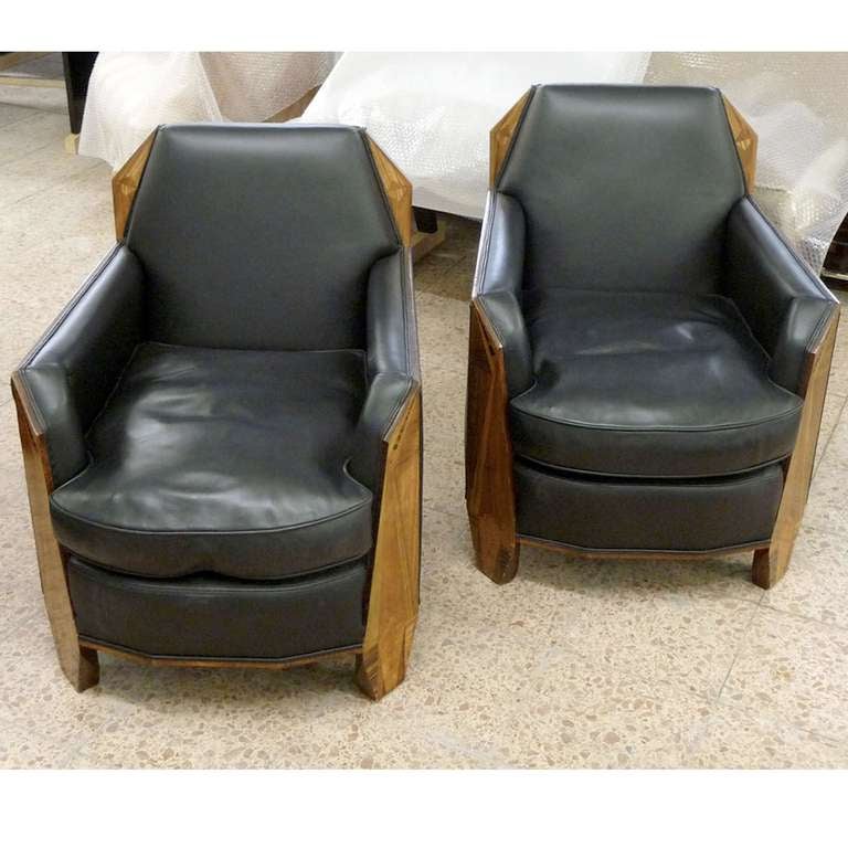 French Very Rare Pair Art Deco Armchairs, Dominique, France