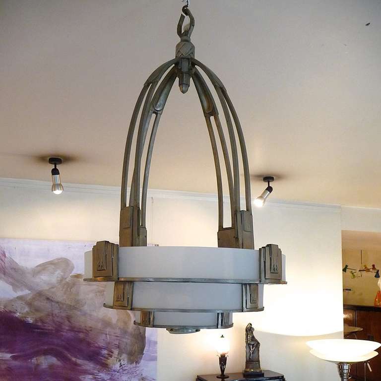 French Very Rare Imposant Art Deco Ceiling Lamp