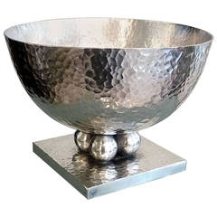 Exceptional Geometric Design Silvered Metal Bowl by Jean Despres