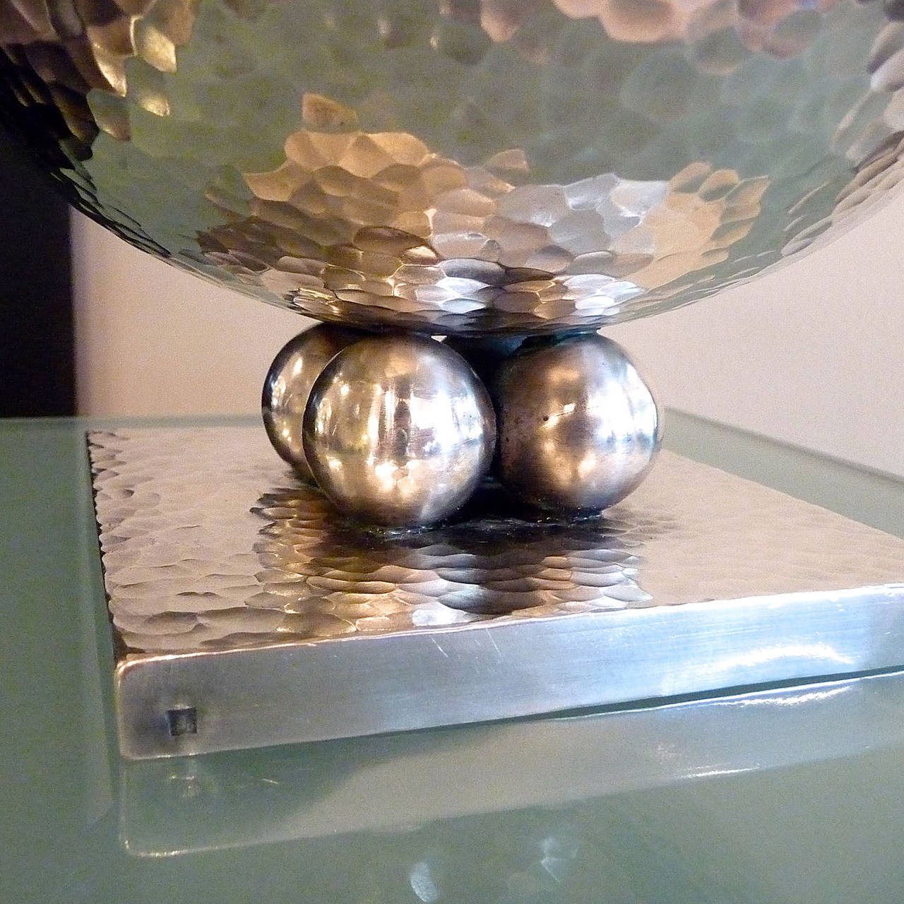 French Exceptional Geometric Design Silvered Metal Bowl by Jean Despres