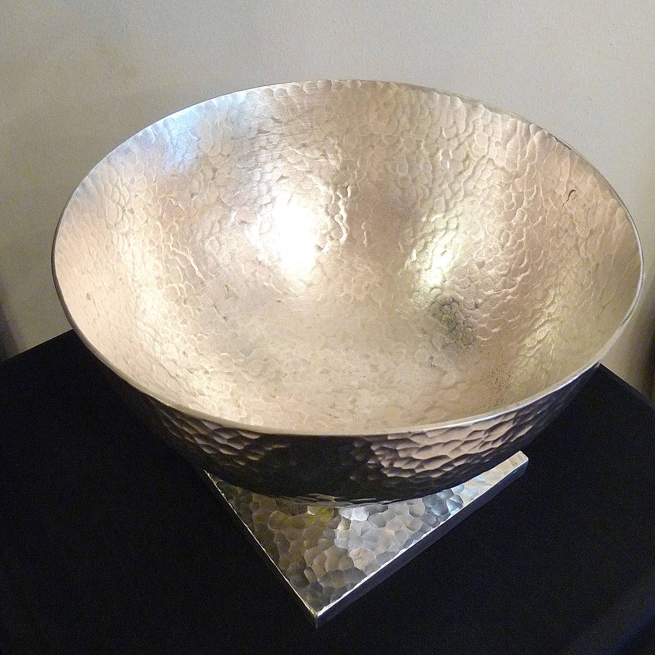 Art Deco Exceptional Geometric Design Silvered Metal Bowl by Jean Despres