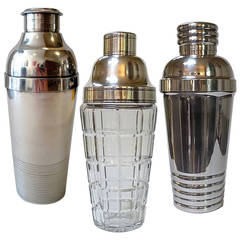 Vintage Three Art Deco Cocktail Shakers