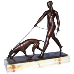 Raymond Leon Rivoire Nude Female with Hound
