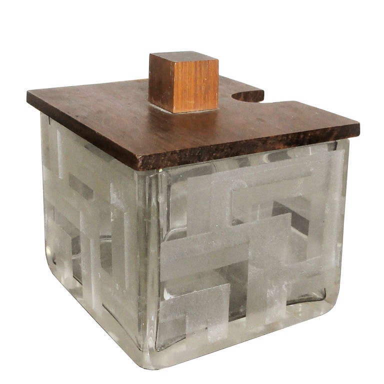 Mid-20th Century Set of Boxes in Crystal, Silvered Metal and Macassar Ebony