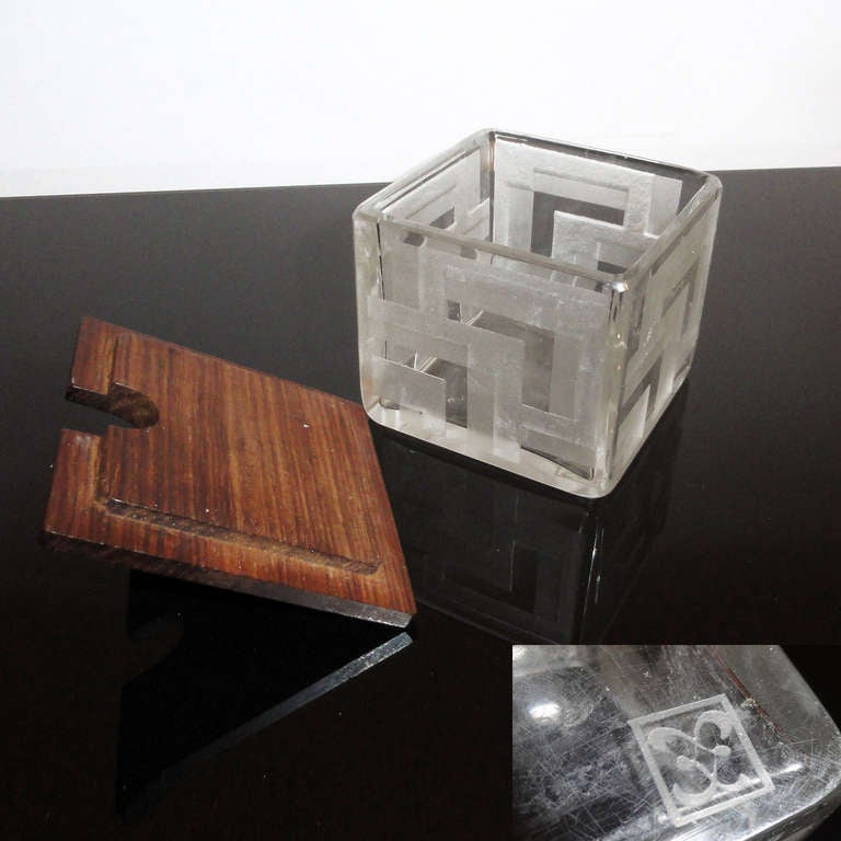 Set of Boxes in Crystal, Silvered Metal and Macassar Ebony 1