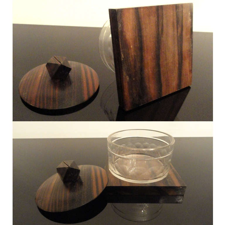 Set of Boxes in Crystal, Silvered Metal and Macassar Ebony 3