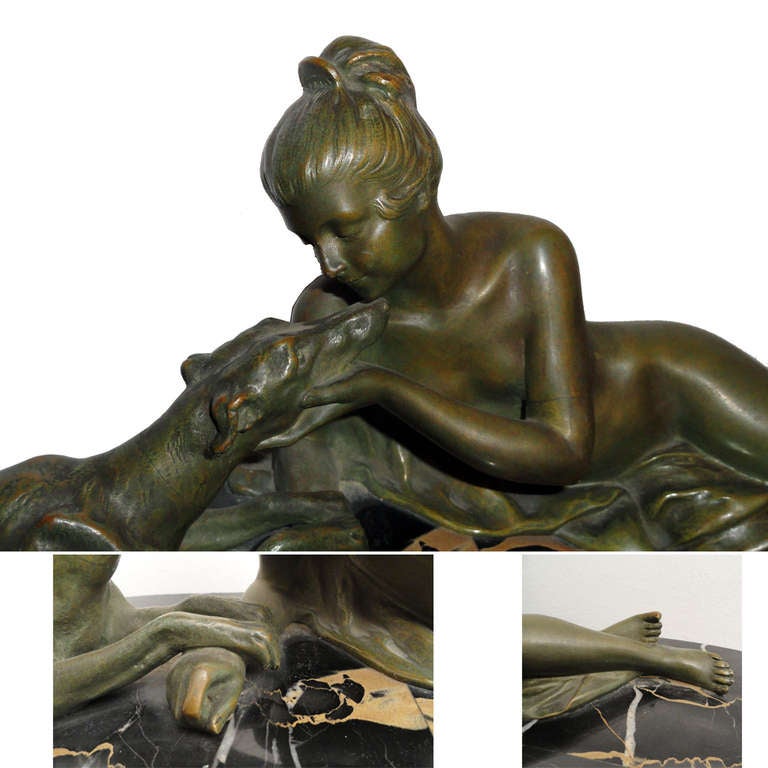 Beautiful Art Deco Clock Bronze Figure of a Lady with Hound 5