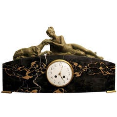 Beautiful Art Deco Clock Bronze Figure of a Lady with Hound