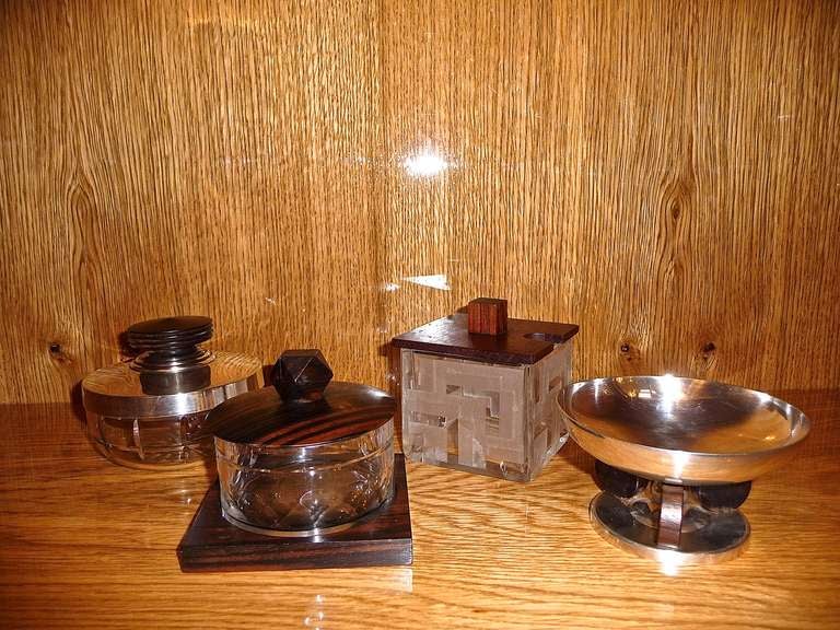 Set of Boxes in Crystal, Silvered Metal and Macassar Ebony 4