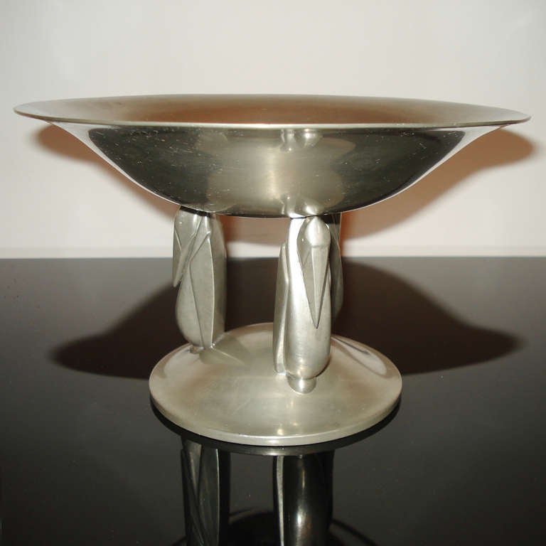 Refined Art Deco Pewter Bowl Resting on Marabous at 1stdibs