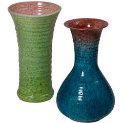 Vintage Blue/Green Ceramic Vases by Accolay