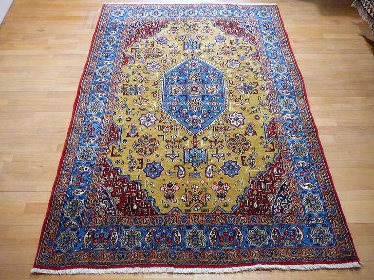 Vintage Qum Wool And Silk Rug For Sale at 1stdibs