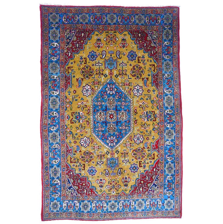 Vintage Qum Wool And Silk Rug For Sale at 1stdibs