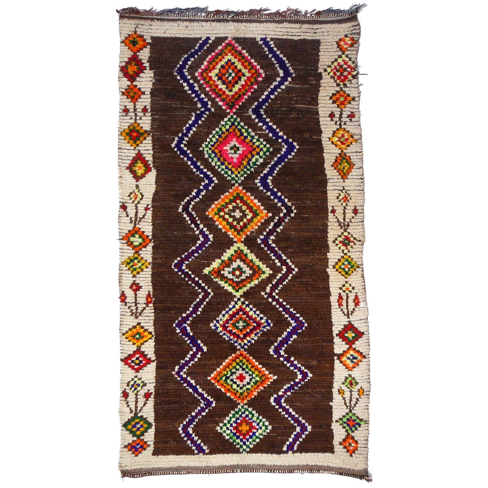 Moroccan Rug Vintage Berber Carpet hand knotted beige brown 5 x 9.6 ft