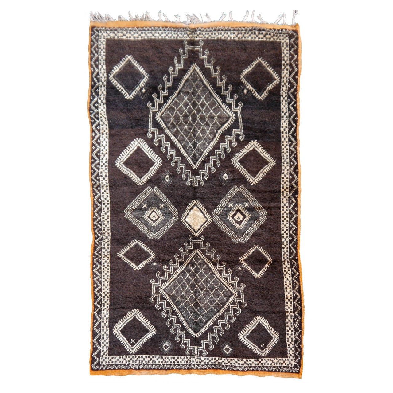 Rare Dark Brown North African Vintage Berber Rug with 22 Diamonds Design