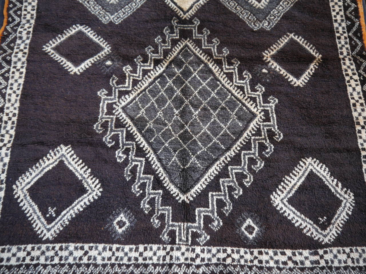Tribal Rare Dark Brown North African Vintage Berber Rug with 22 Diamonds Design