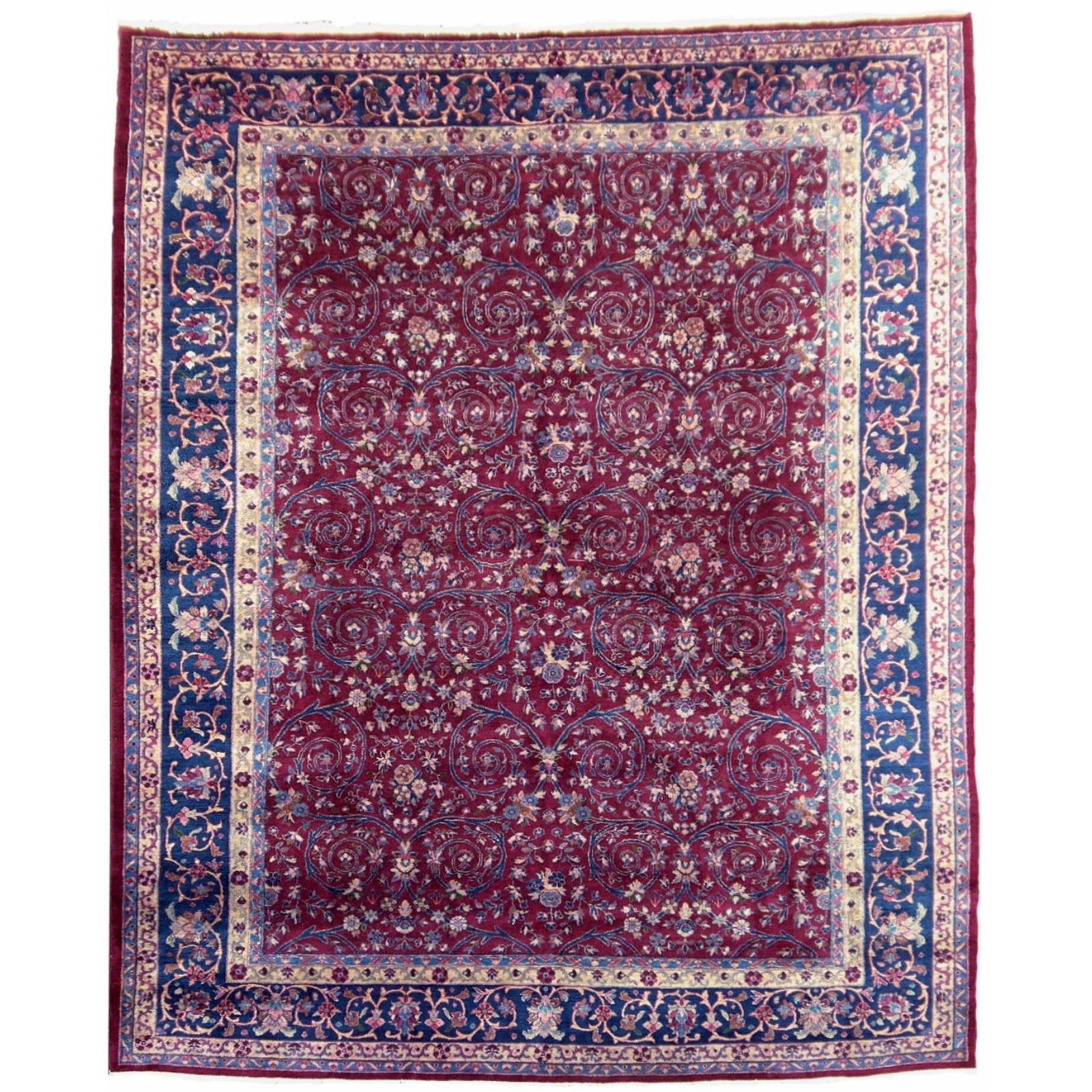 Agra Antique Rug in Purple Berry and Blue, 12 x 9 ft Djoharian Collection