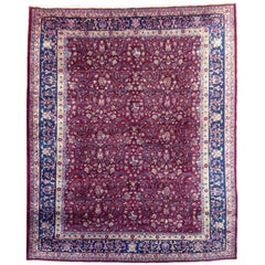 Agra Antique Rug in Purple Berry and Blue, 12 x 9 ft Djoharian Collection