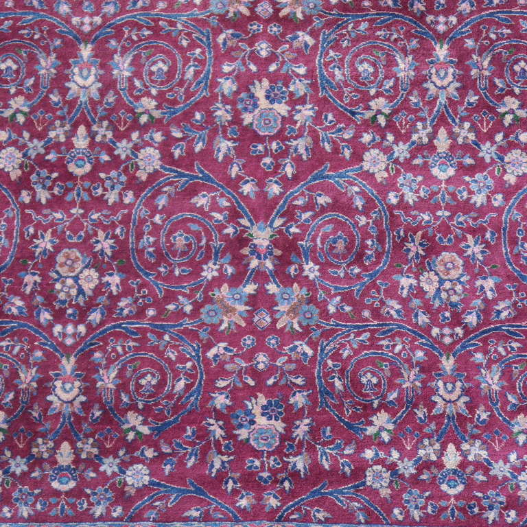 Indian Agra Antique Rug in Purple Berry and Blue, 12 x 9 ft Djoharian Collection For Sale