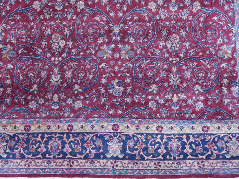 Agra Antique Rug in Purple Berry and Blue, 12 x 9 ft Djoharian Collection In Good Condition For Sale In Lohr, Bavaria, DE