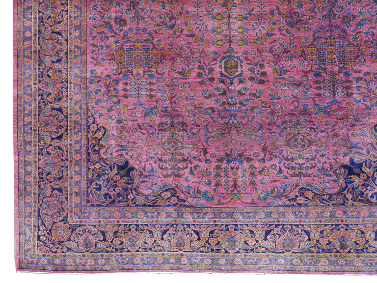 Unique antique Indian Agra carpet with lusterus fine wool and Colors.