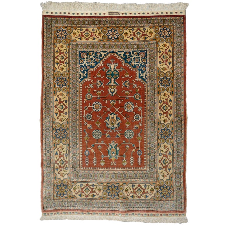 Pure silk Hereke Ozipek Prayer rug For Sale at 1stdibs