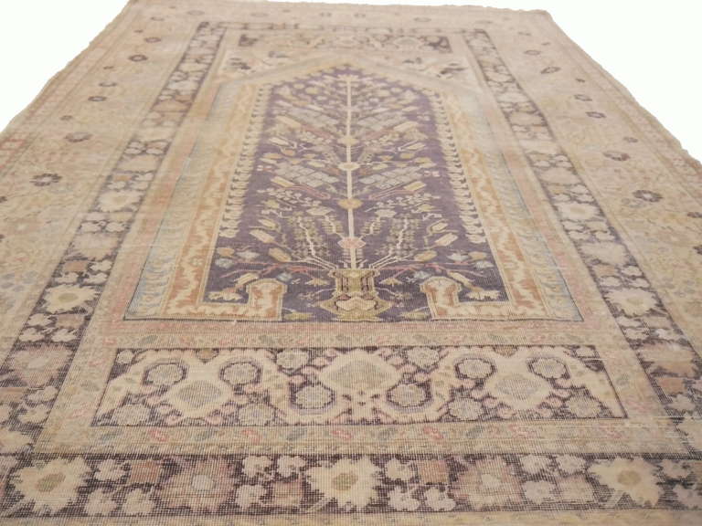 Oushak Antique Cotton Kayseri Prayer rug distressed look