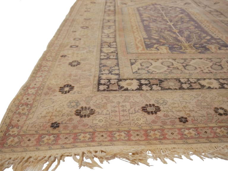 Hand-Knotted Antique Cotton Kayseri Prayer rug distressed look