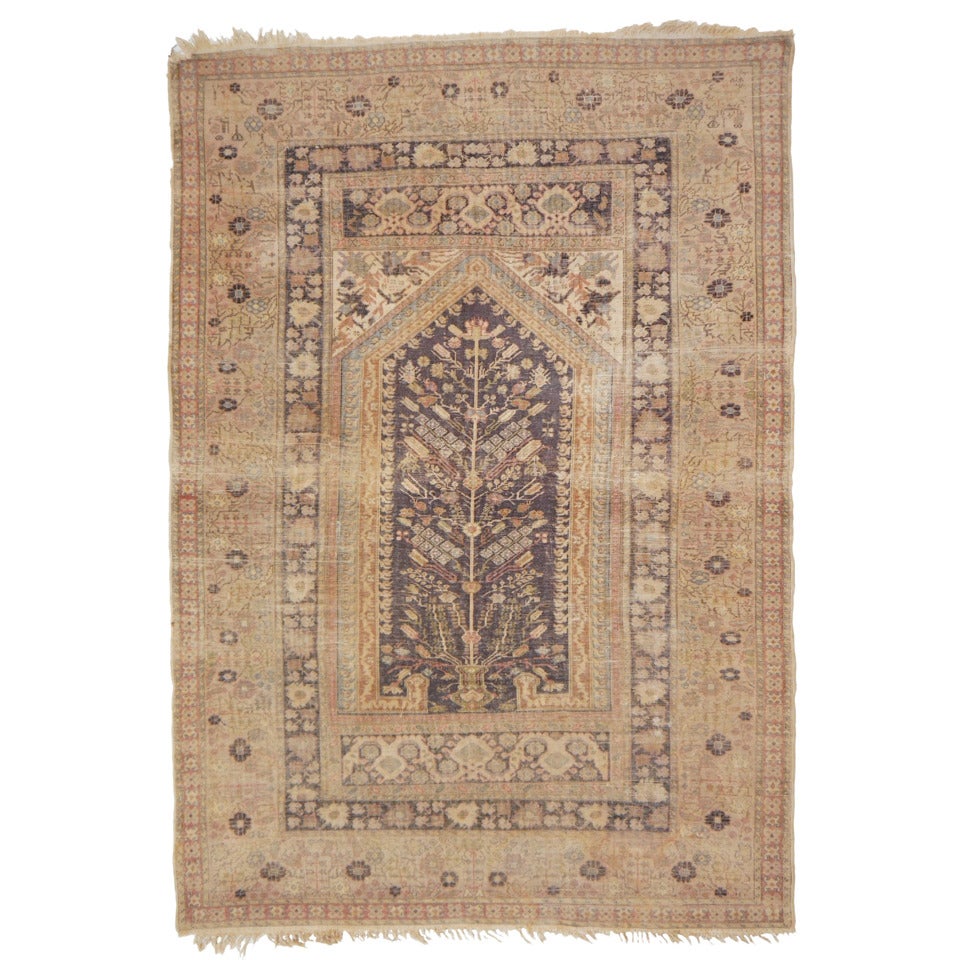 Antique Cotton Kayseri Prayer rug distressed look