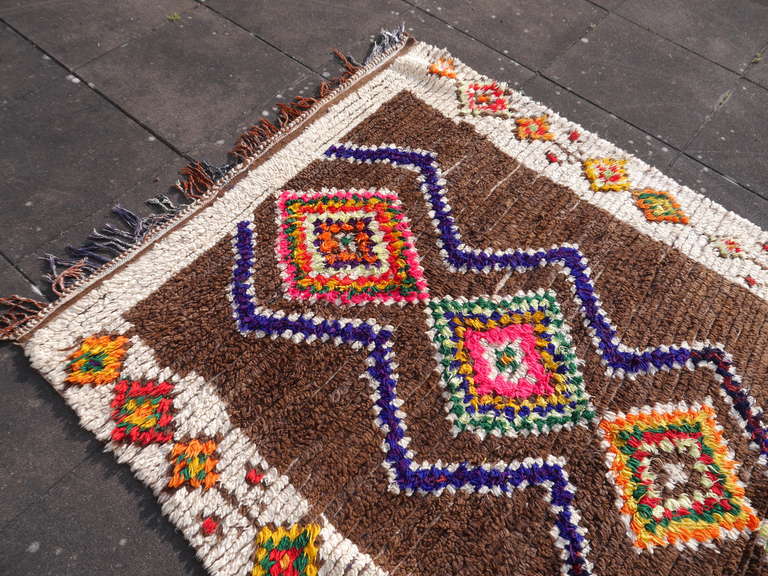 Hand-Knotted Moroccan Rug Vintage Berber Carpet hand knotted beige brown 5 x 9.6 ft For Sale