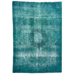 Turkish distressed Vintage emerald green overdyed rug