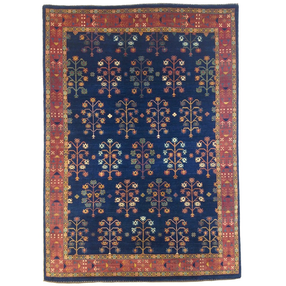 Blue tribal design trees of life Loribaft Rug hand knotted  For Sale