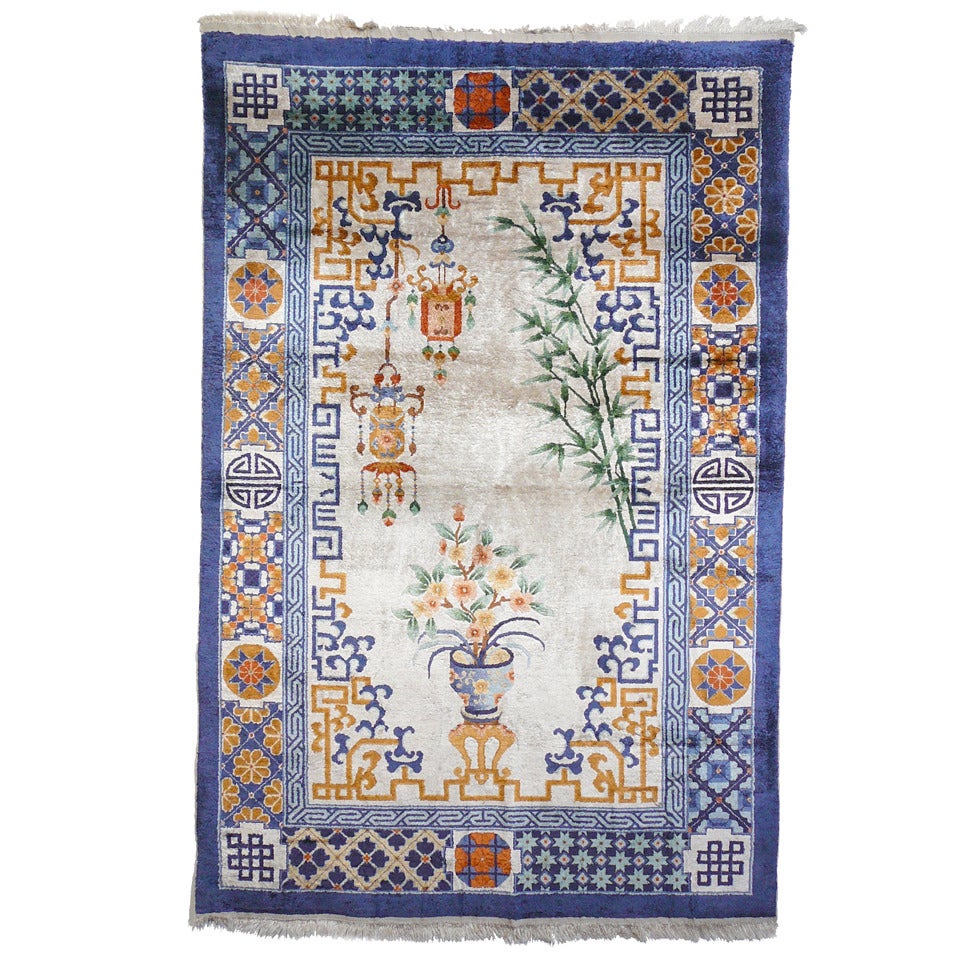 Vintage Chinese Silk Rug 6 X 4 Ft