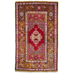 Semi Antique Turkish Kirsehir Rug red and green
